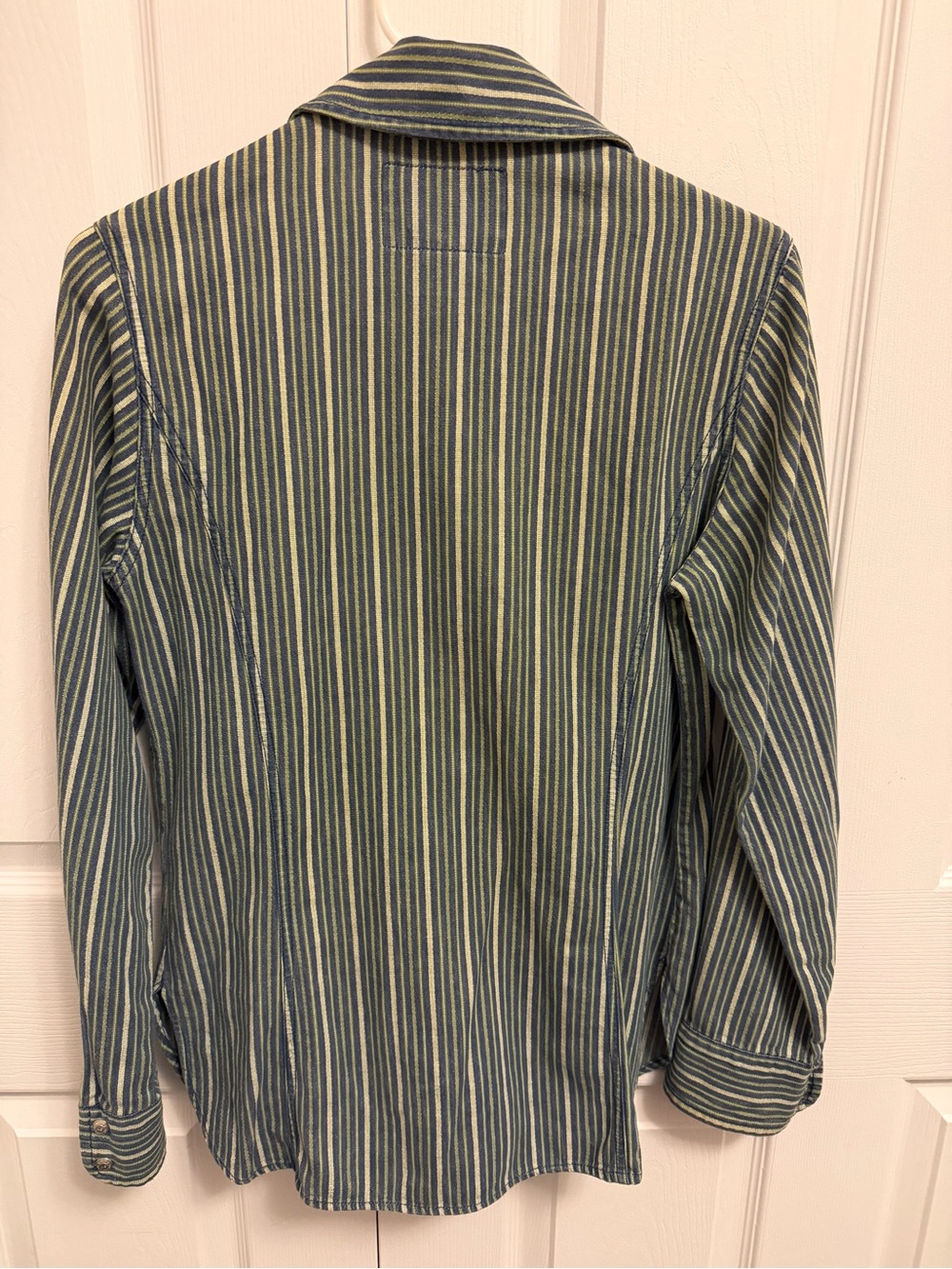 Levi’s Vintage 1996 Hickory Stripe Work Shirt Button Up Blue Green Women's Small - Picture 4 of 12